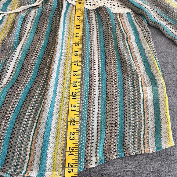 Umgee Womens Long Sleeve Multicolor Boho Front Crochet Blouse Size L - Picture 6 of 6